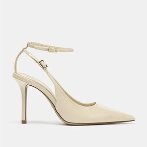 Zara Cream Pointed-Toe Double Ankle-Strap Pumps